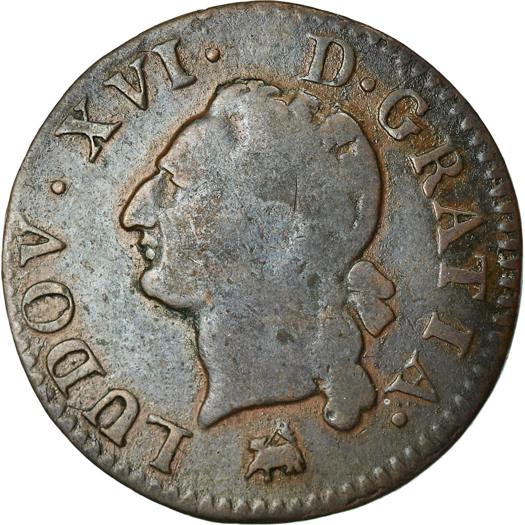 Moeda, França, Louis XVI, Liard, Liard, 1791, Rouen, VF(20-25), Cobre