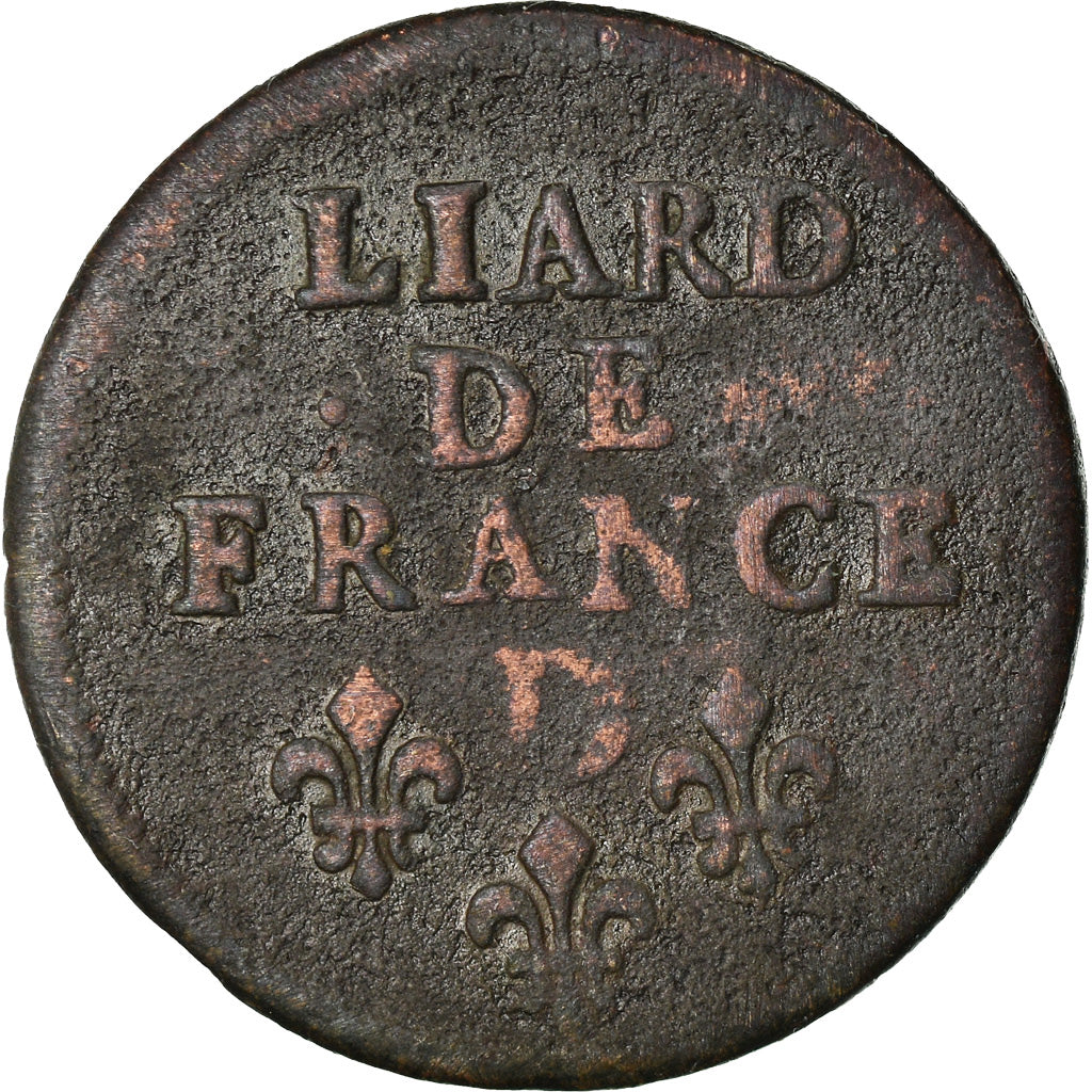 Moeda, França, Louis XIV, Liard de France, 1656, Vimy, VF(20-25), Cobre, C2G:62