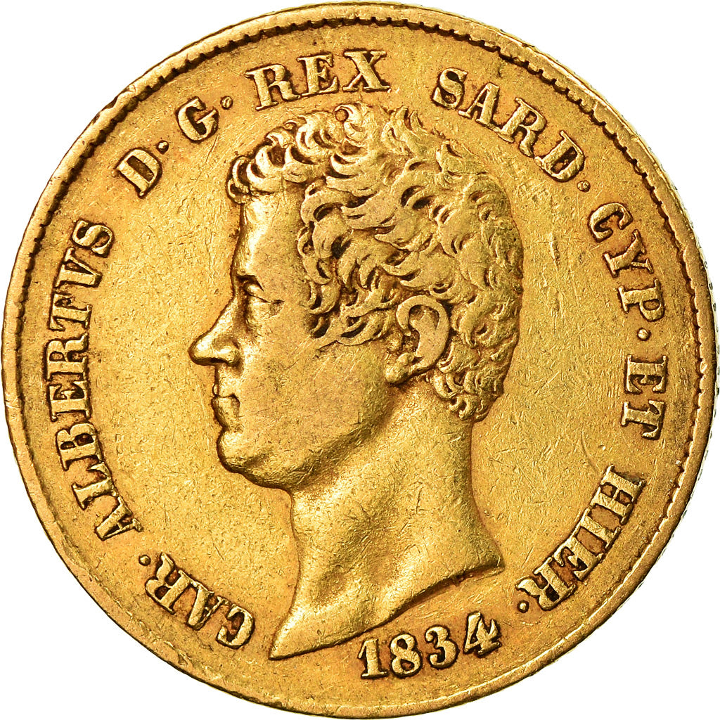 Moneda, Estados italianos, SARDINIA, Carlo Alberto, 20 Lire, 1834, Genoa, MBC