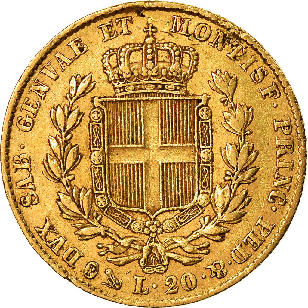 Moneda, Estados italianos, SARDINIA, Carlo Alberto, 20 Lire, 1834, Genoa, MBC