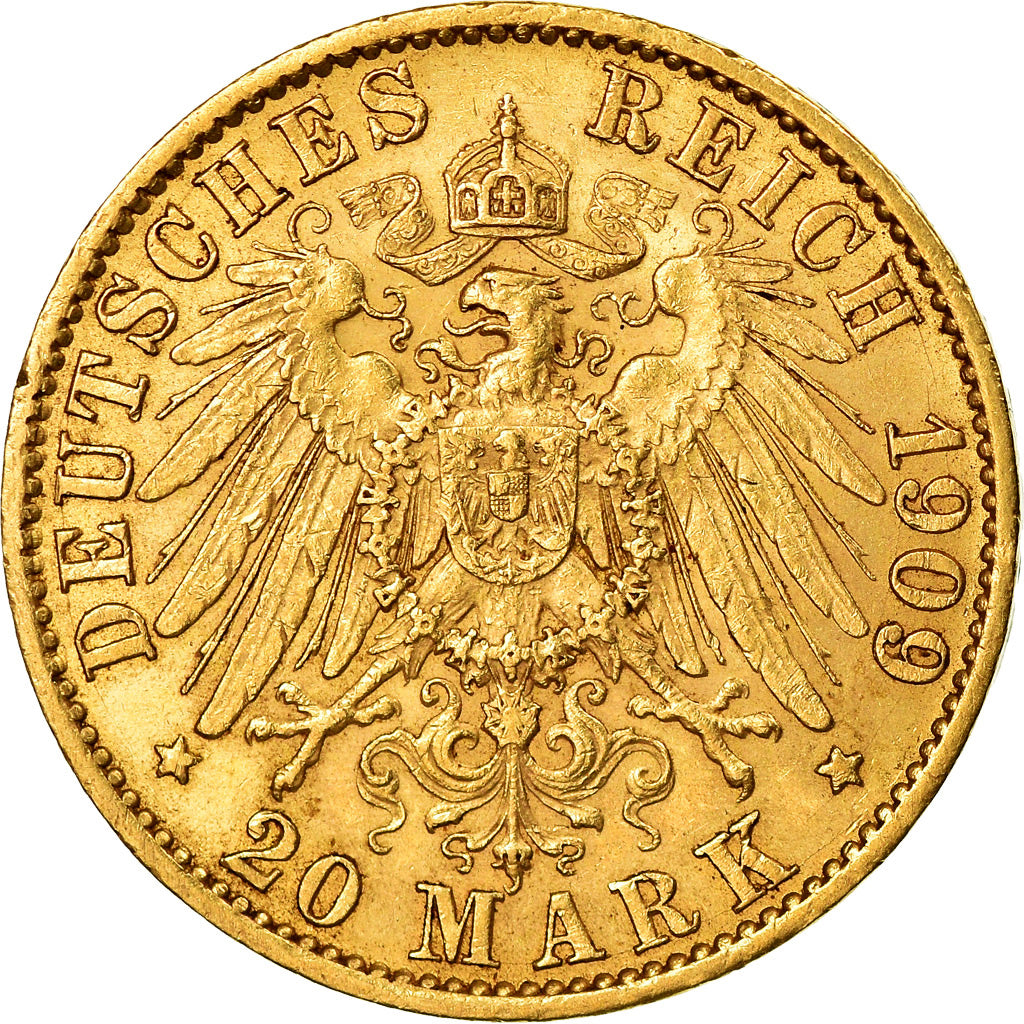 Moneta, Landy niemieckie, PRUSSIA, Wilhelm II, 20 Mark, 1909, Berlin, EF(40-45)