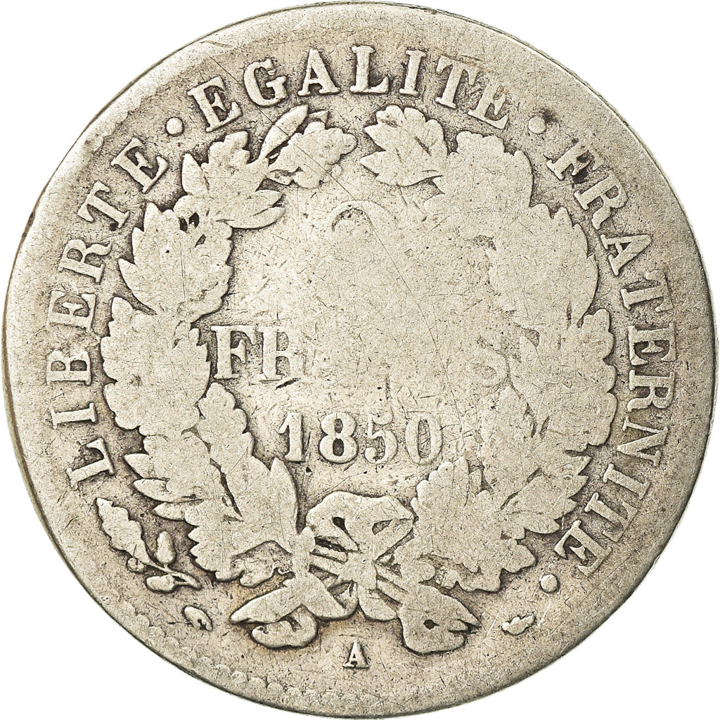 Coin, France, Cérès, 2 Francs, 1850, Paris, VG(8-10), Silver, KM:760.1
