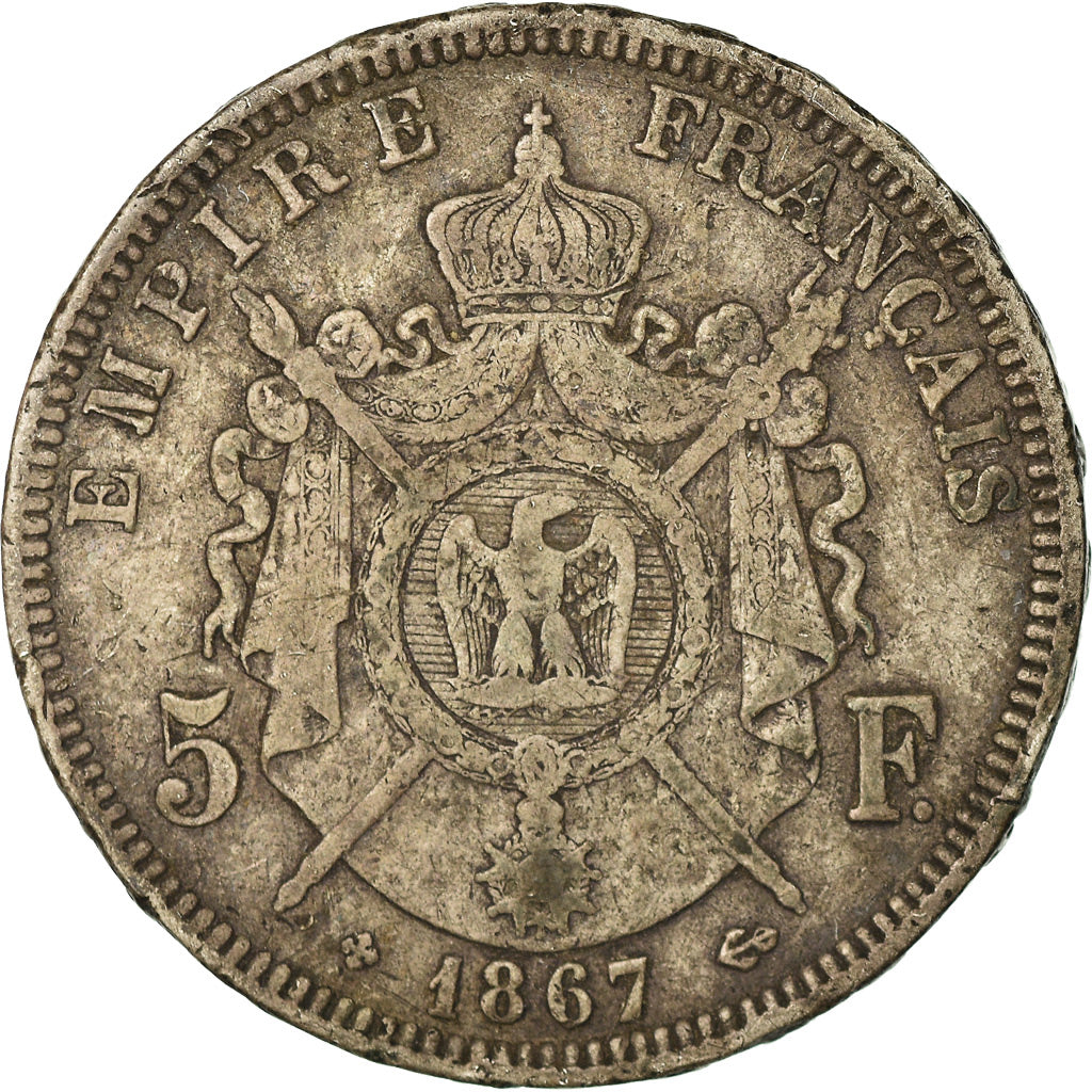 Coin, France, Napoléon III, 5 Francs, 1867, Strasbourg, VF(20-25), Silver
