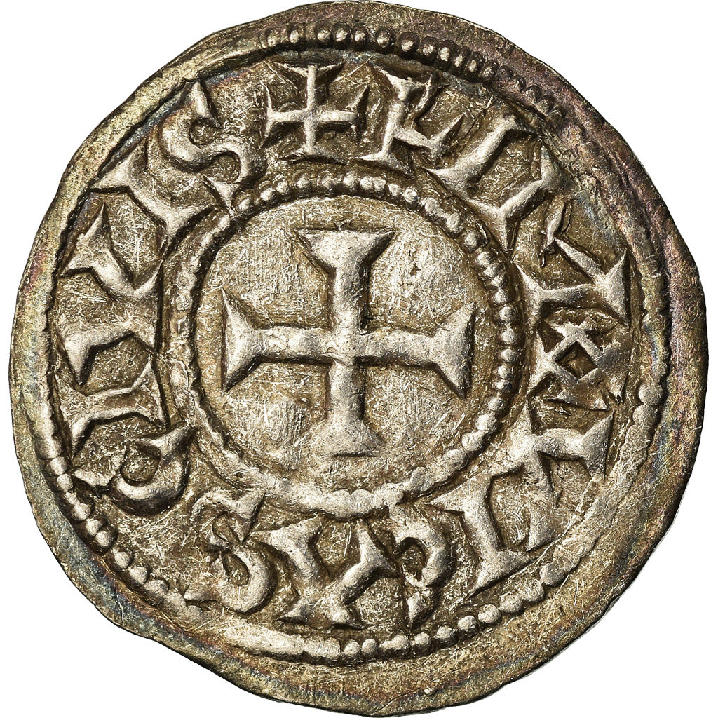 Moneda, Francia, Eudes, Denarius, Limoges, Immobilized type, EBC, Plata