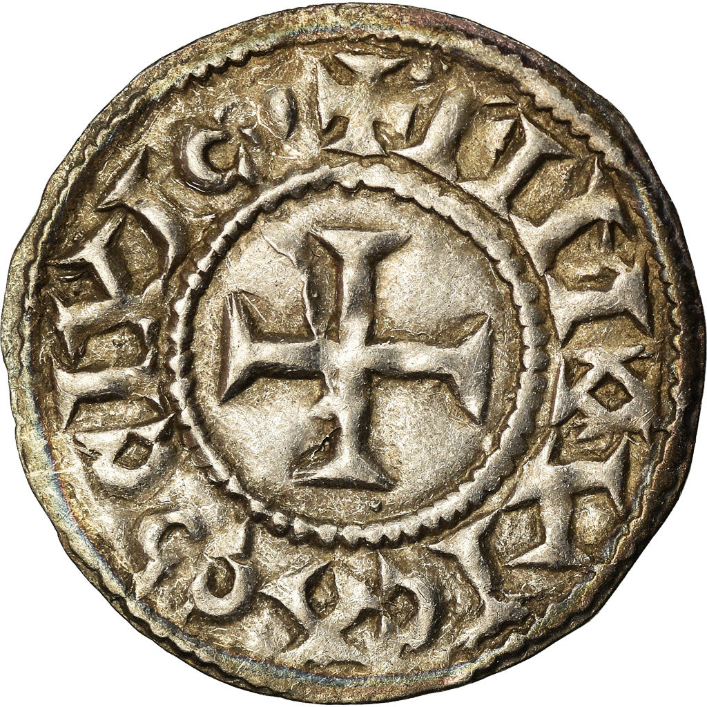 Coin, France, Eudes, Denarius, Limoges, Immobilized type, AU(55-58), Silver