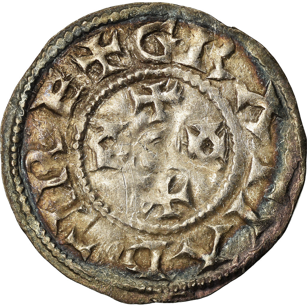 Moneda, Francia, Eudes, Denarius, Limoges, Immobilized type, EBC, Plata