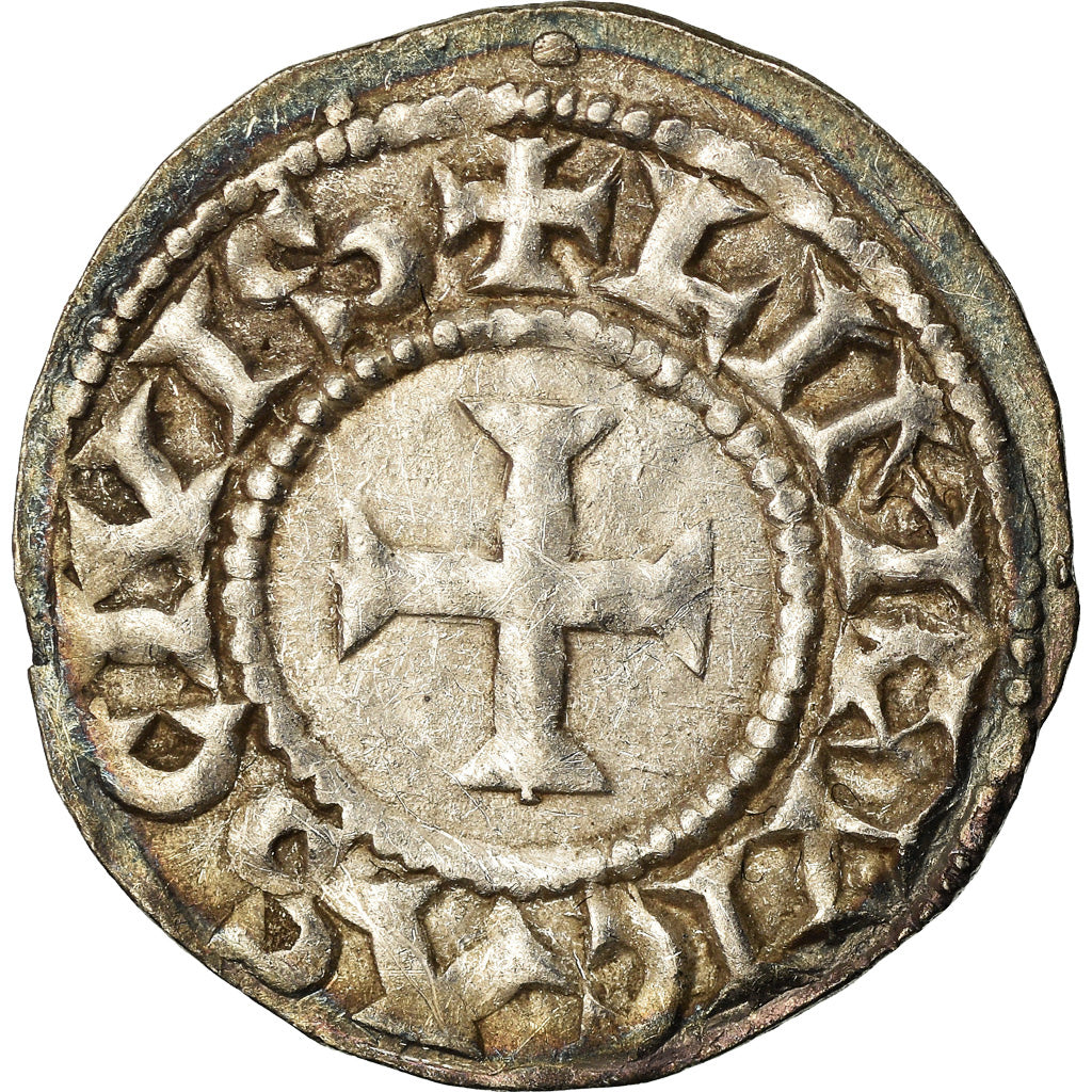 Moneda, Francia, Eudes, Denarius, Limoges, Immobilized type, EBC, Plata