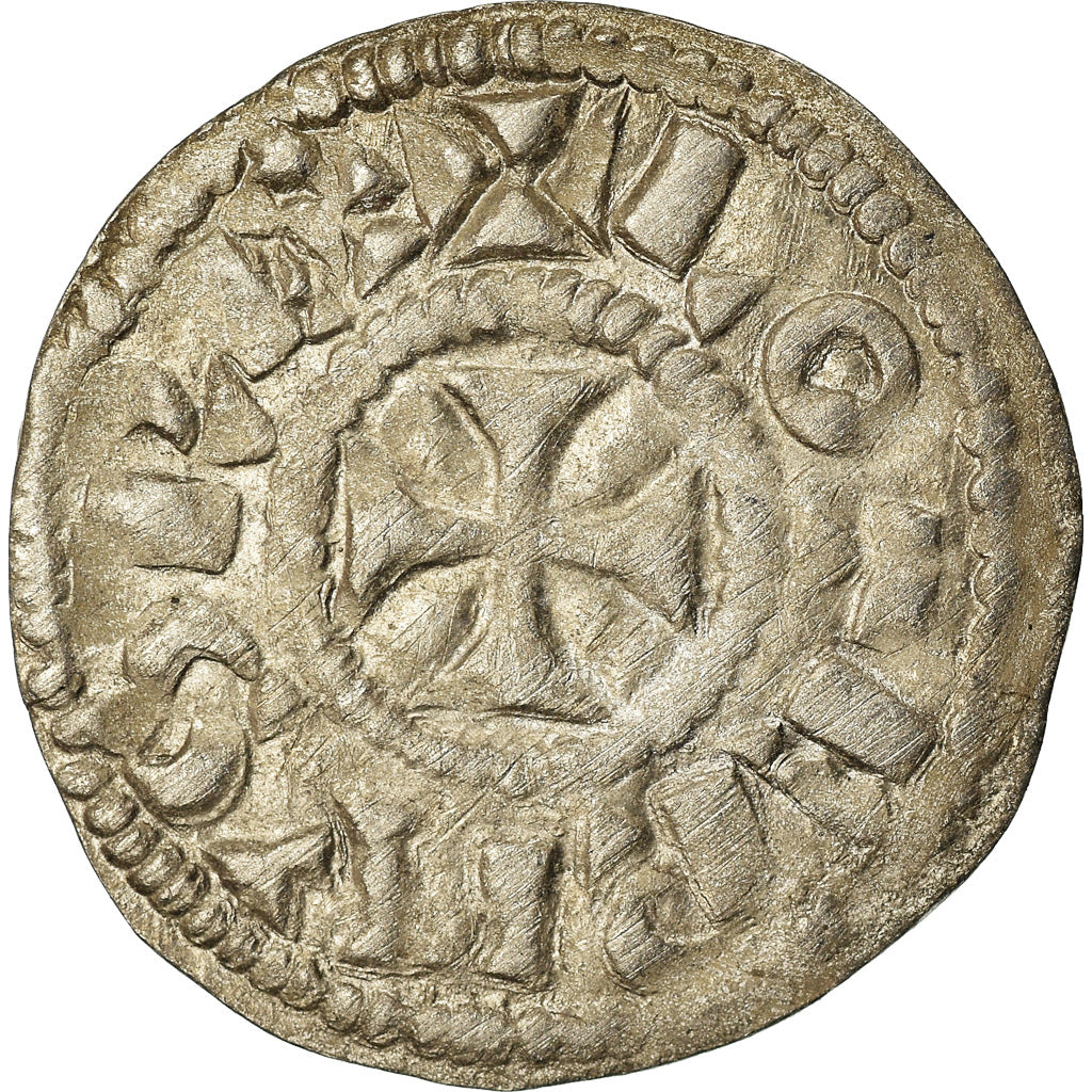 Moneta, Francia, Lotharius, Denarius, 960-980, Bourges, BB+, Argento, Prou:755