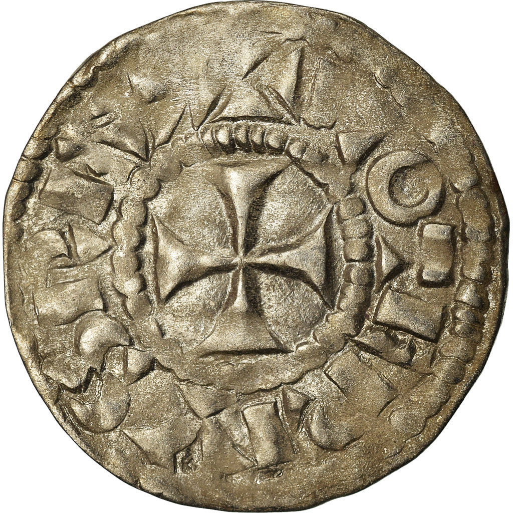 Coin, France, Lotharius, Denarius, 960-980, Bourges, AU(50-53), Silver, Prou:755