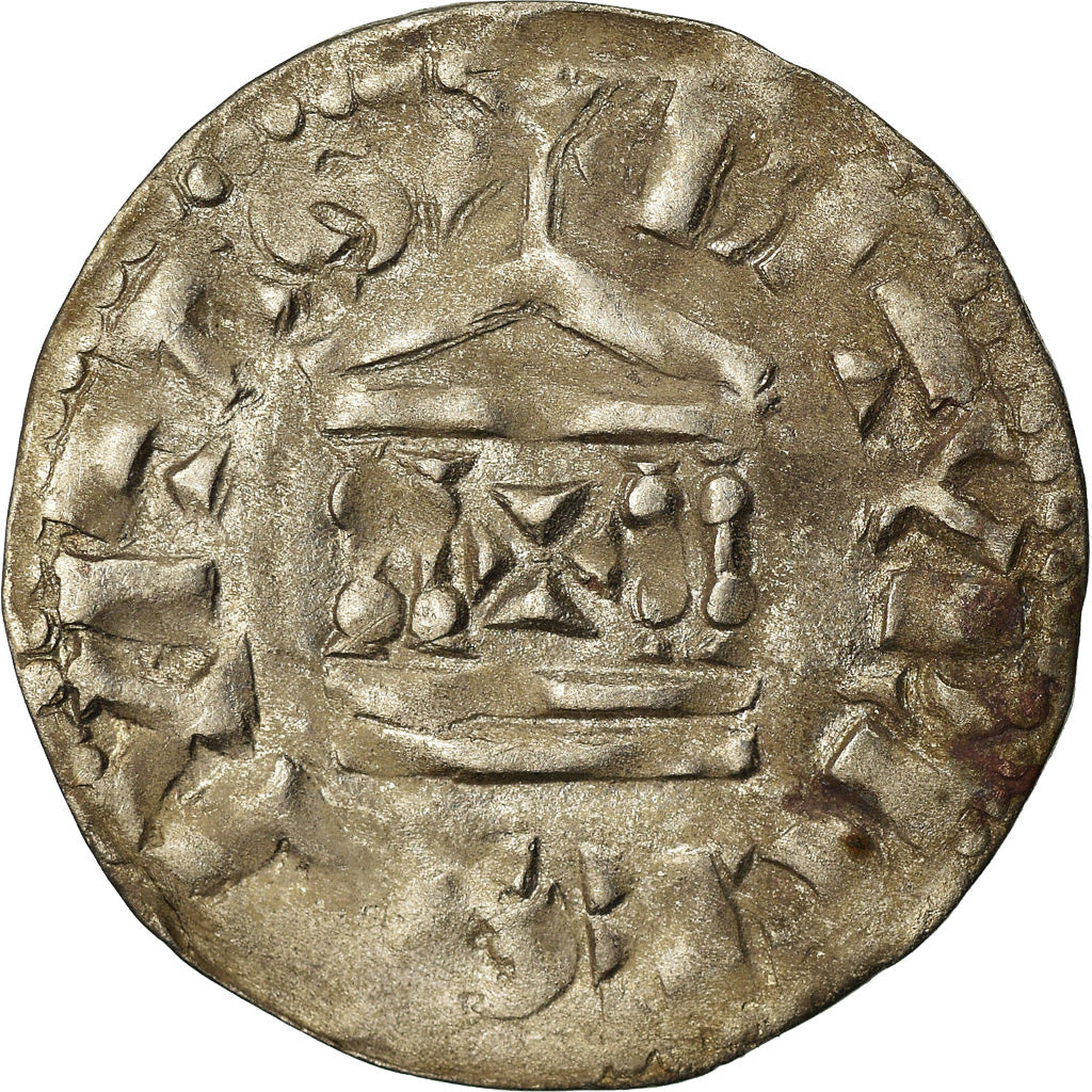 Coin, France, Lotharius, Denarius, 960-980, Bourges, AU(50-53), Silver, Prou:755