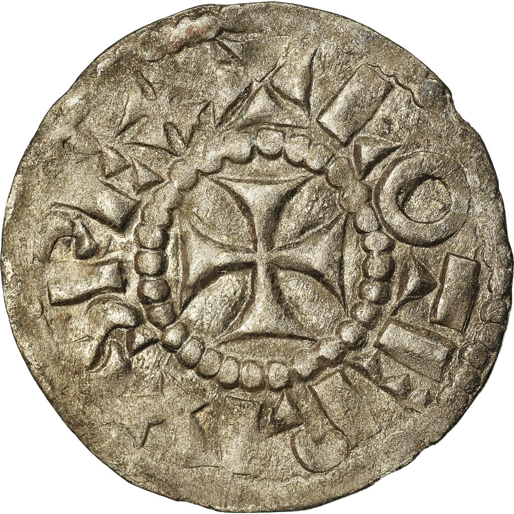 Coin, France, Lotharius, Denarius, 960-980, Bourges, AU(50-53), Silver, Prou:755