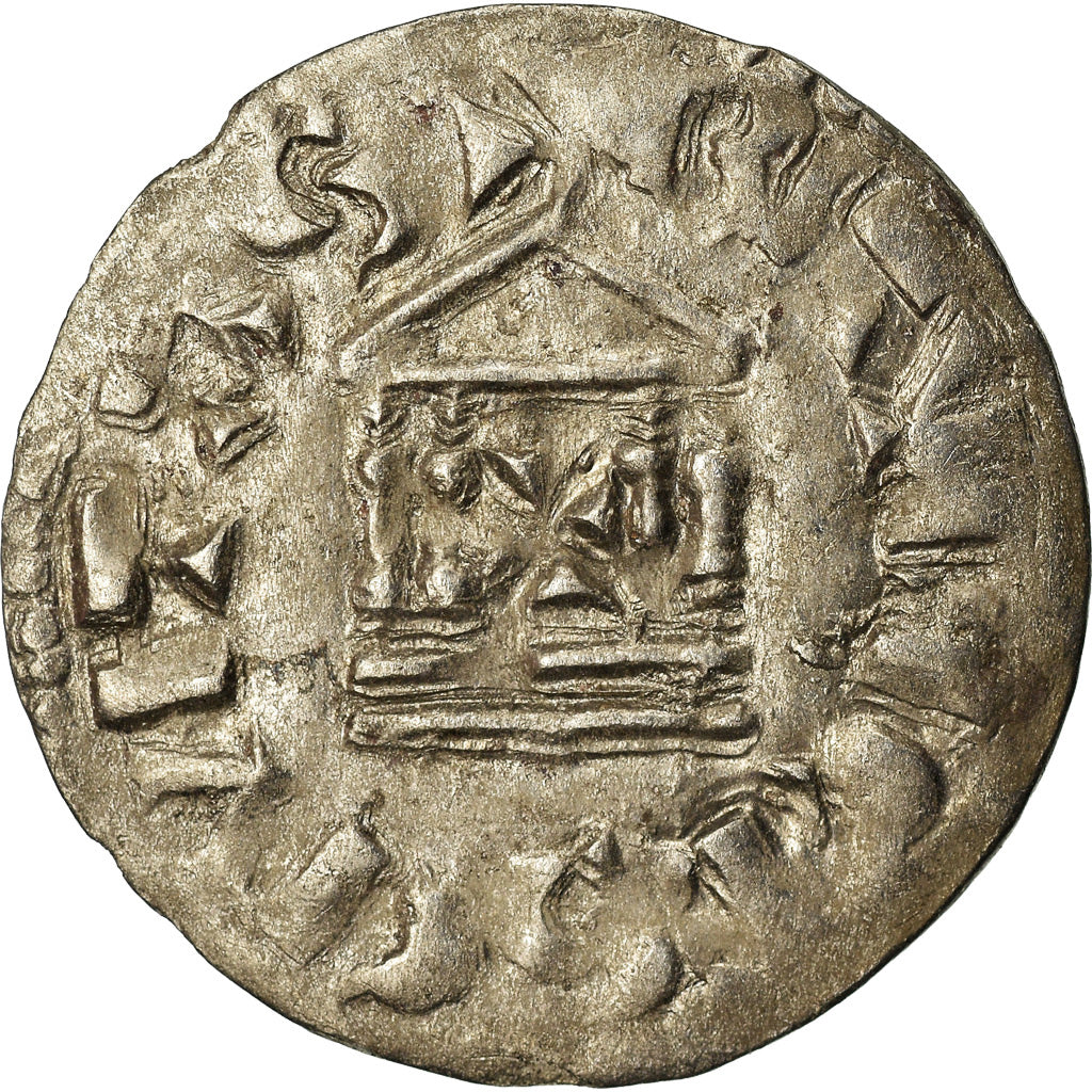 Coin, France, Lotharius, Denarius, 960-980, Bourges, AU(50-53), Silver, Prou:755