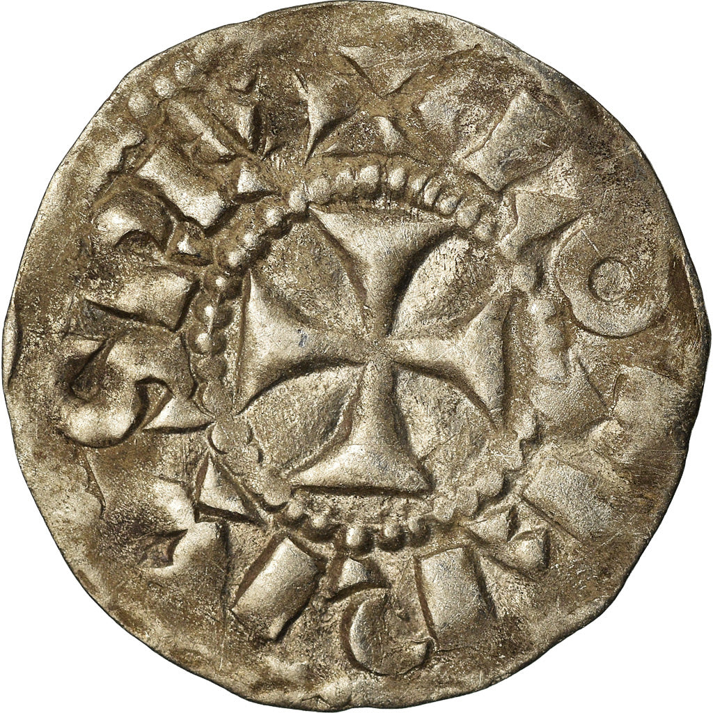 Coin, France, Lotharius, Denarius, 960-980, Bourges, AU(50-53), Silver, Prou:755