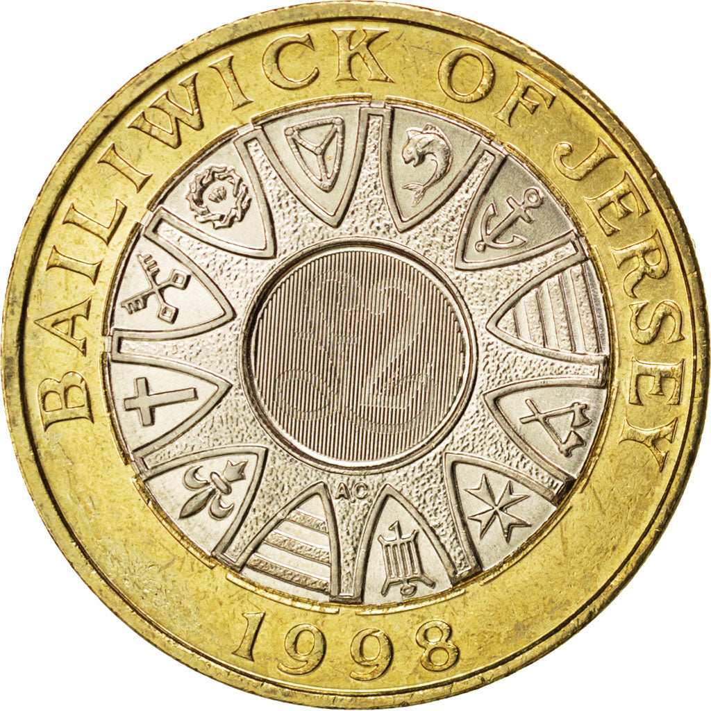 JERSEY, 2 Pounds, 1998, KM #102, MS(63), Bi-Metallic, 28.4, 12.02