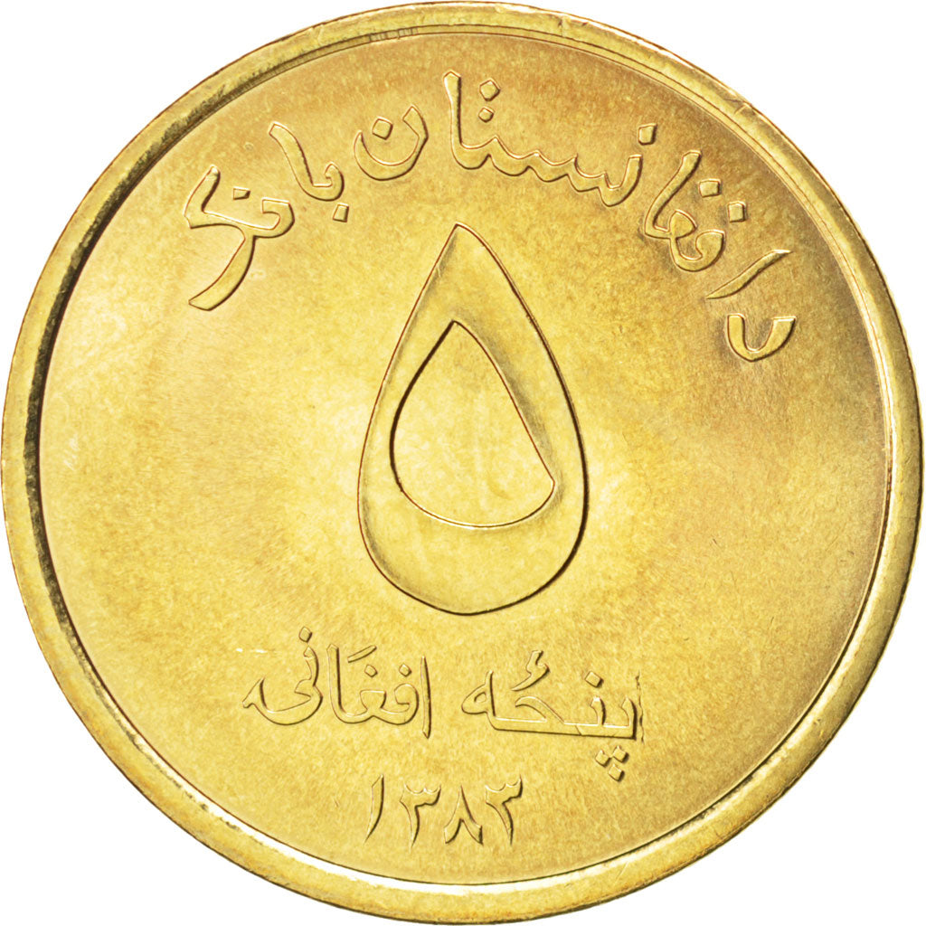 AFGHANISTAN, 5 Afghanis, 2004, KM #1046, MS(63), Brass, 24, 5.11