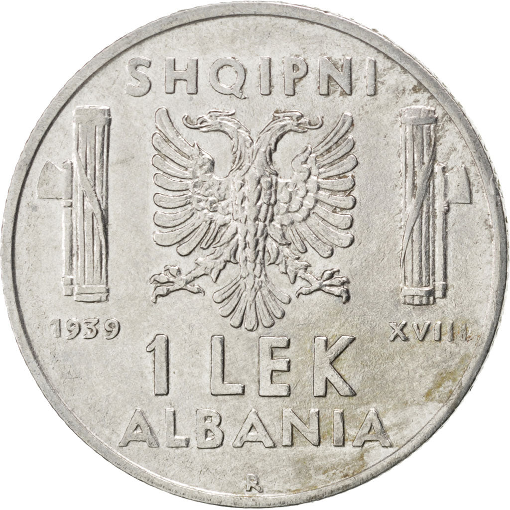 Albania, Vittorio Emanuele III, Lek, 1939, BB+, Acciaio inossidabile, KM:31