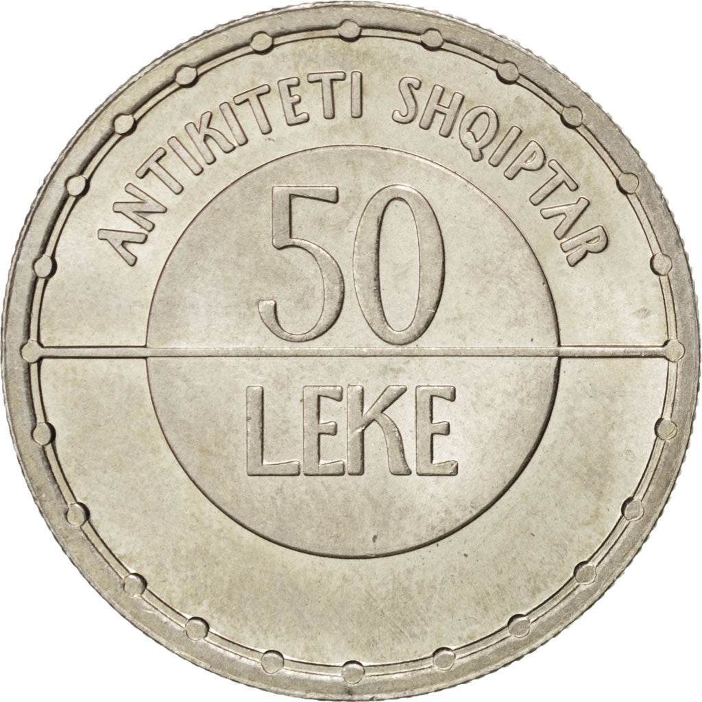 ALBANIA, 50 Leke, 2003, KM #86, MS(63), Copper-Nickel, 24.25, 5.47