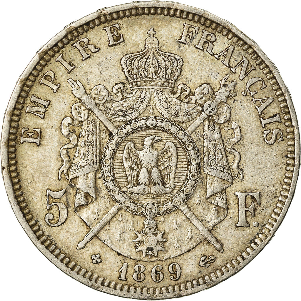 Moneda, Francia, Napoléon III, 5 Francs, 1869, Strasbourg, MBC, Plata