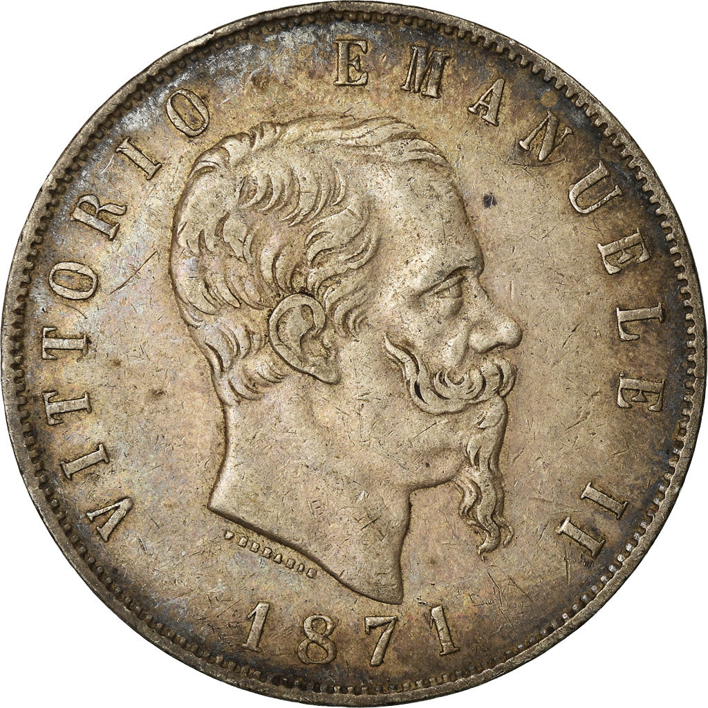 Coin, Italy, Vittorio Emanuele II, 5 Lire, 1871, Milan, EF(40-45), Silver