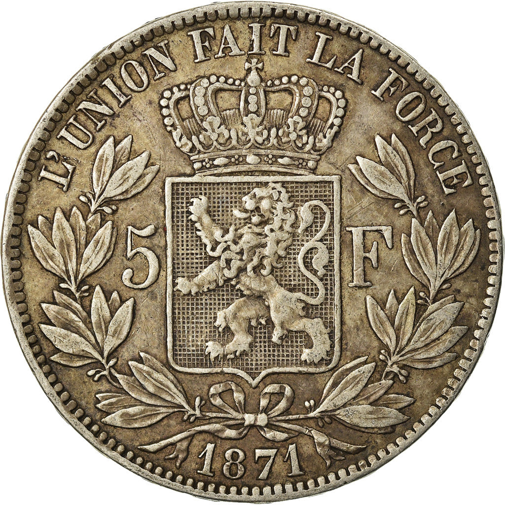 Coin, Belgium, Leopold II, 5 Francs, 5 Frank, 1871, EF(40-45), Silver, KM:24