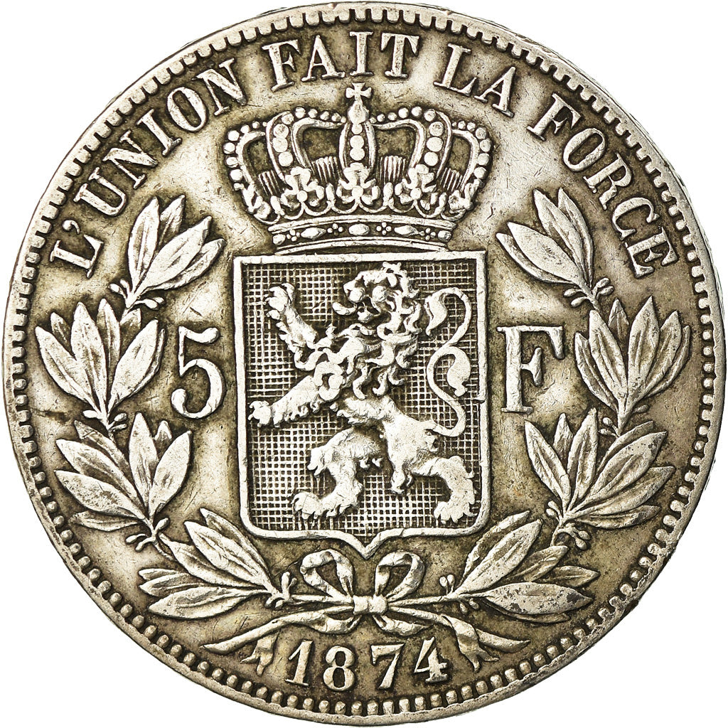 Coin, Belgium, Leopold II, 5 Francs, 5 Frank, 1874, VF(30-35), Silver, KM:24