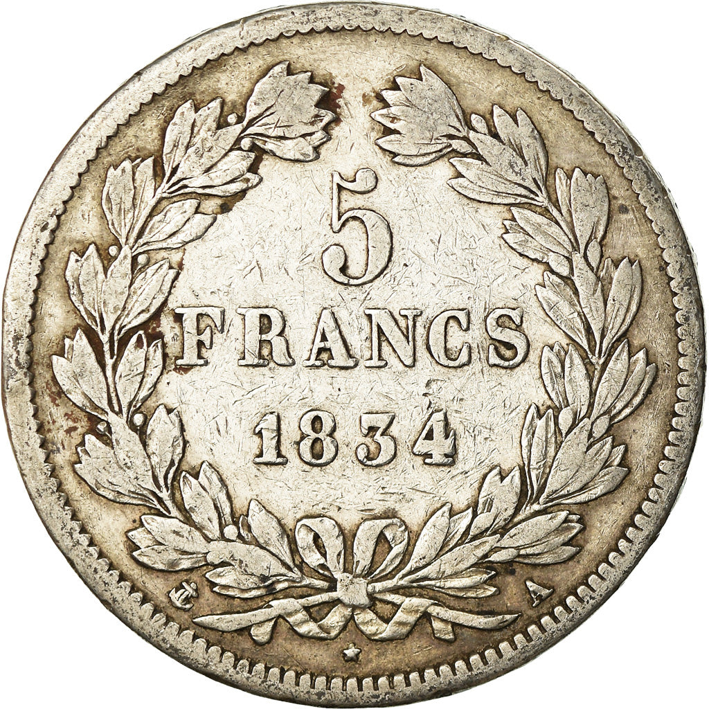 Coin, France, Louis-Philippe, 5 Francs, 1834, Paris, VF(20-25), Silver