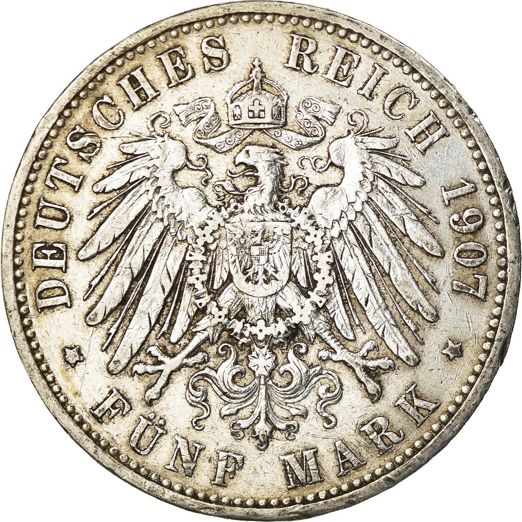Coin, German States, PRUSSIA, Wilhelm II, 5 Mark, 1907, Berlin, VF(30-35)