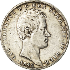 Moneda, Estados italianos, SARDINIA, Carlo Alberto, 5 Lire, 1849, Genoa, BC+