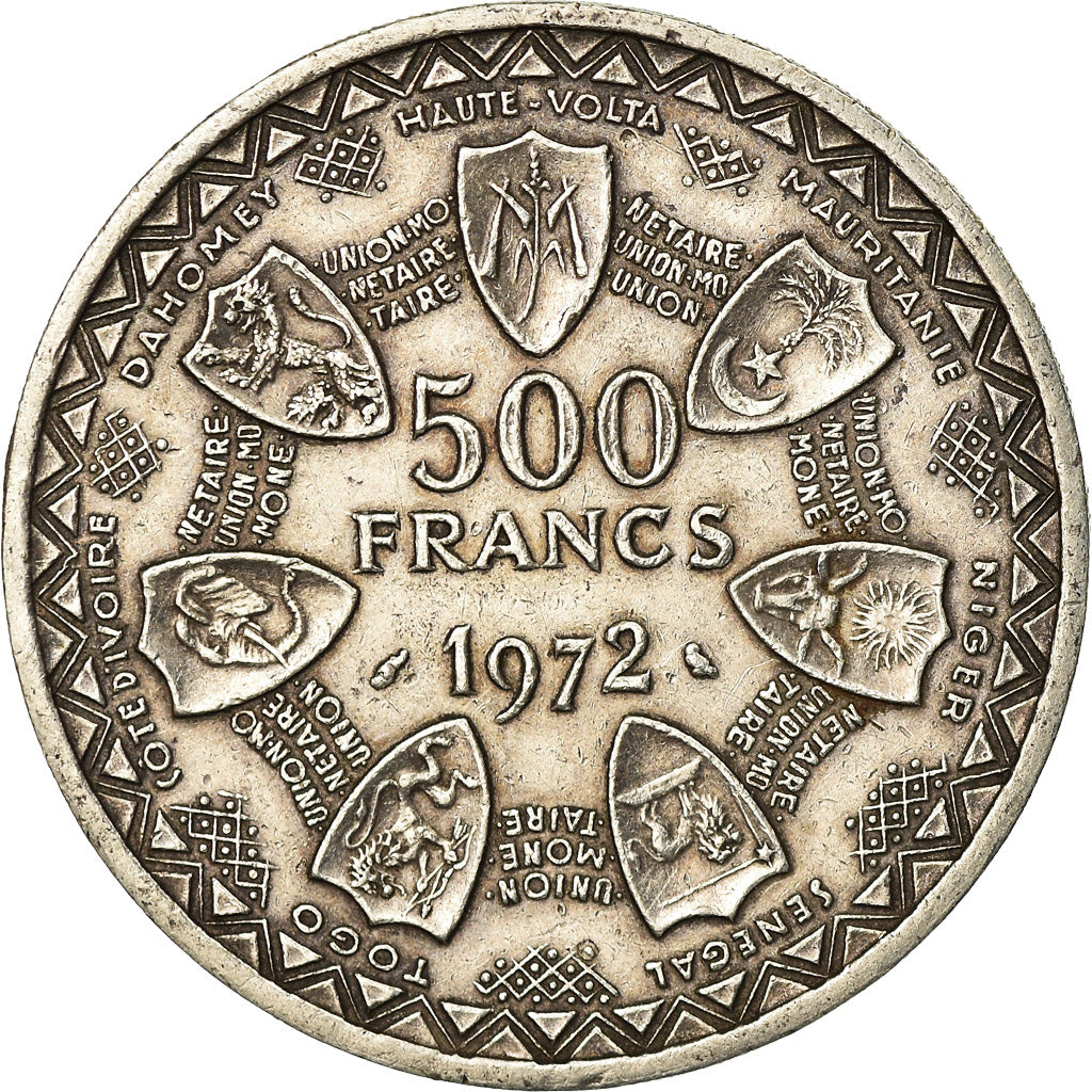 Coin, West African States, 500 Francs, 1972, AU(50-53), Silver, KM:7