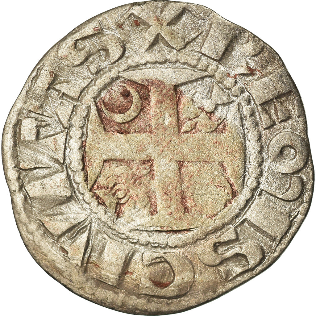 Moneda, Francia, Champagne, Guillaume I, Denarius, 1176-1202, Reims, BC+, Plata
