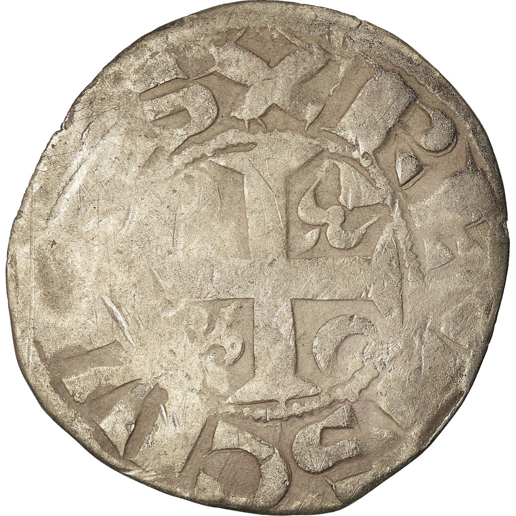 Moneda, Francia, Champagne, Guillaume I, Denarius, 1176-1202, Reims, BC+, Plata