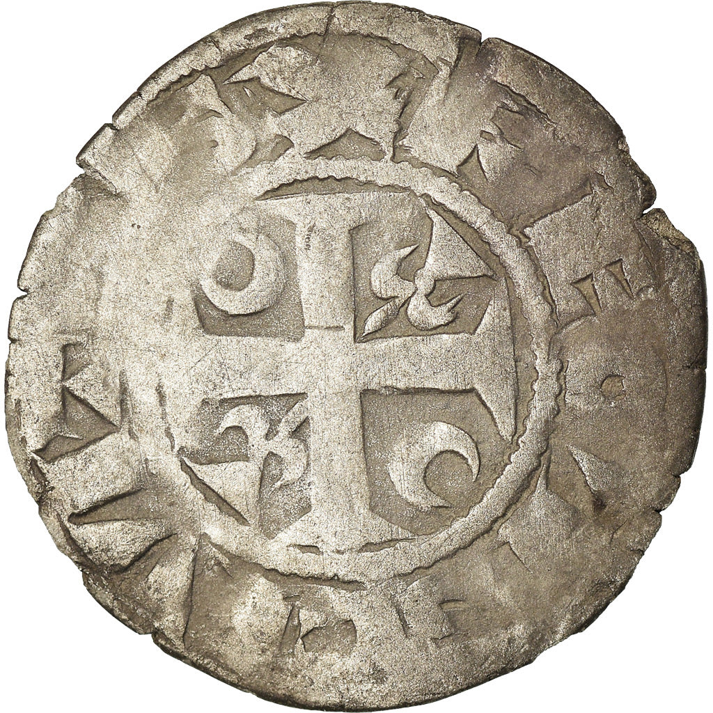 Moneda, Francia, Champagne, Guillaume I, Denarius, 1176-1202, Reims, MBC, Plata