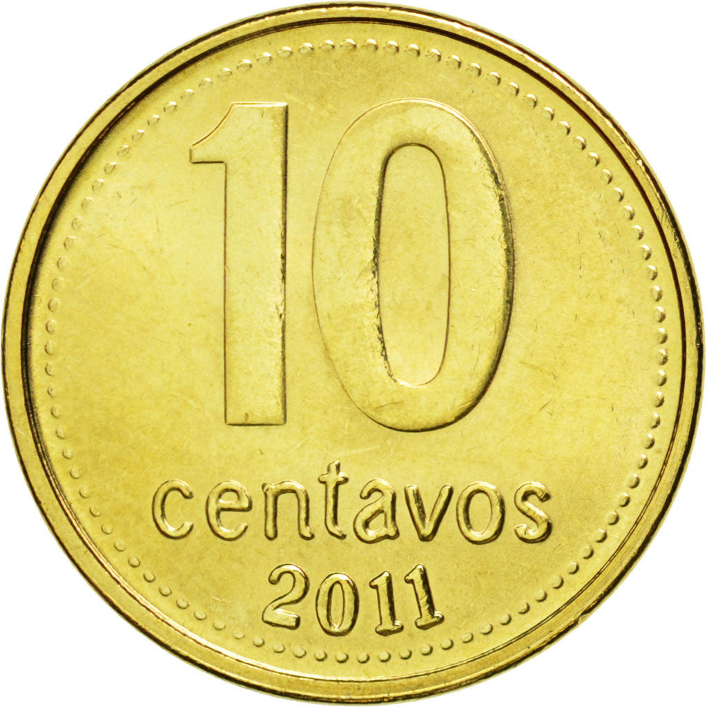 ARGENTINA, 10 Centavos, 2011, KM #107a, MS(63), Brass Plated Steel, 18.2, 2.21