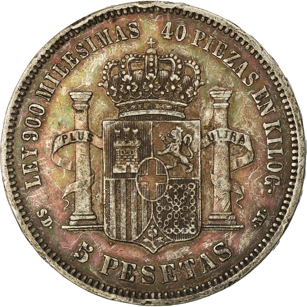Coin, Spain, Amadeao I, 5 Pesetas, 1871, Madrid, EF(40-45), Silver, KM:666