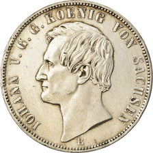 Coin, German States, SAXONY-ALBERTINE, Johann, Thaler, 1866, Dresden, AU(50-53)