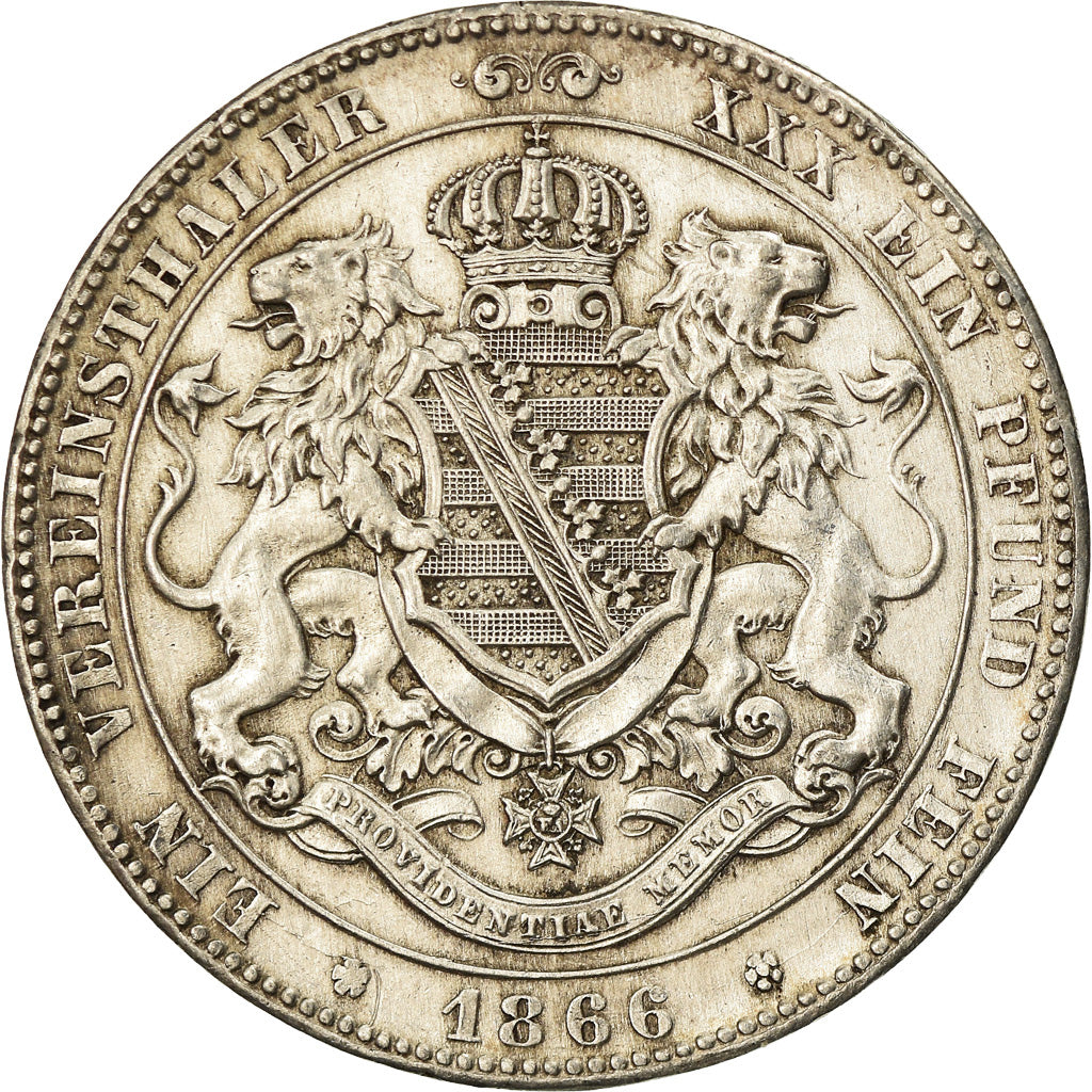 Coin, German States, SAXONY-ALBERTINE, Johann, Thaler, 1866, Dresden, AU(50-53)