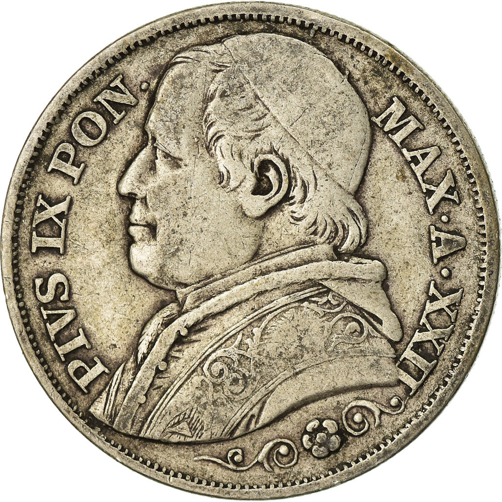 Moneda, Estados italianos, PAPAL STATES, Pius IX, 2 Lire, 1867, Roma, BC+