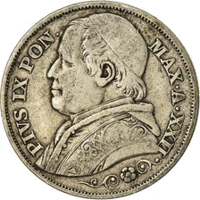 Moneda, Estados italianos, PAPAL STATES, Pius IX, 2 Lire, 1867, Roma, BC+