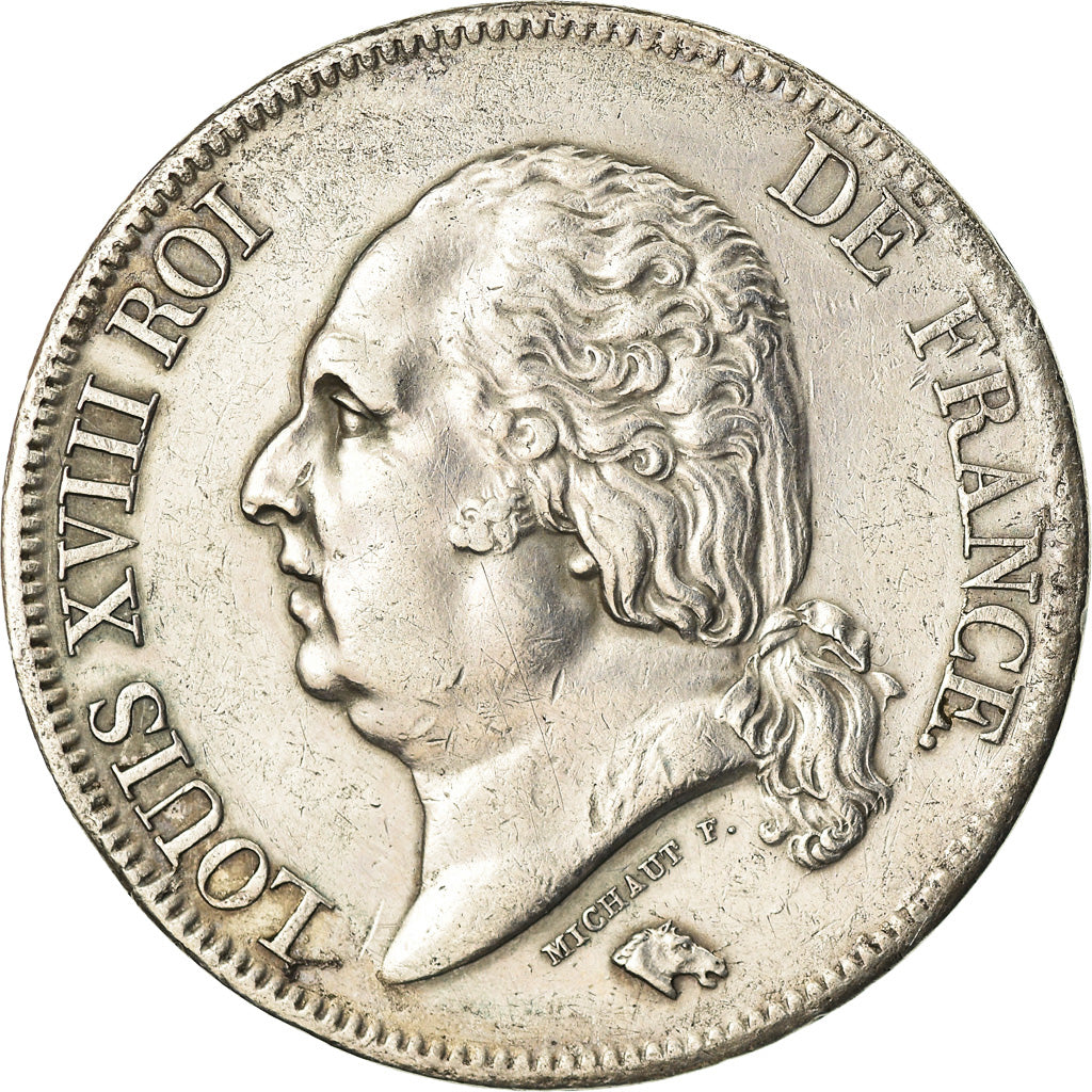 Moneta, Francia, Louis XVIII, Louis XVIII, 5 Francs, 1824, Paris, BB+, Argento