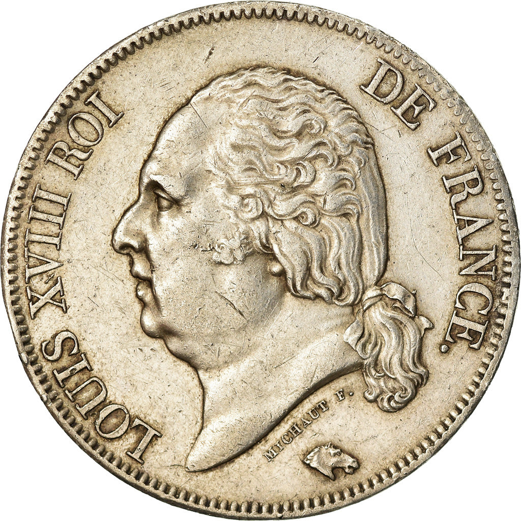 Moneta, Francia, Louis XVIII, Louis XVIII, 5 Francs, 1822, Paris, BB+, Argento