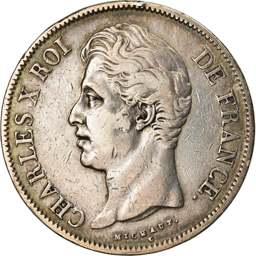 Moneta, Francia, Charles X, 5 Francs, 1828, Nantes, BB, Argento, KM:728.12