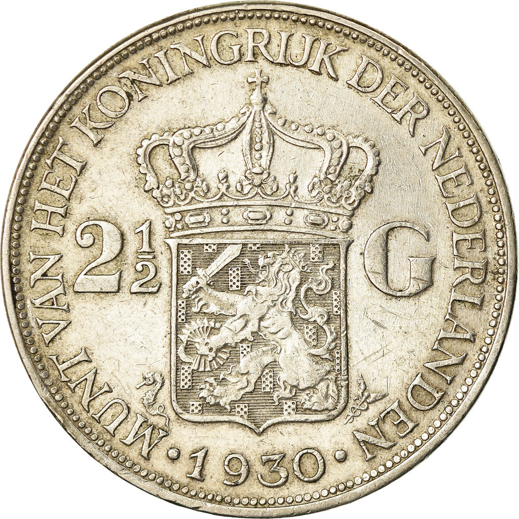 Coin, Netherlands, Wilhelmina I, 2-1/2 Gulden, 1930, EF(40-45), Silver, KM:165