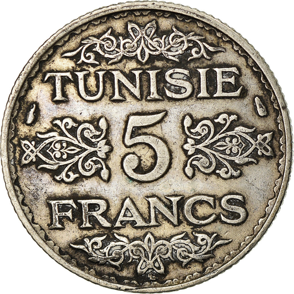 Coin, Tunisia, Ahmad Pasha Bey, 5 Francs, 1934, Paris, EF(40-45), Silver, KM:261