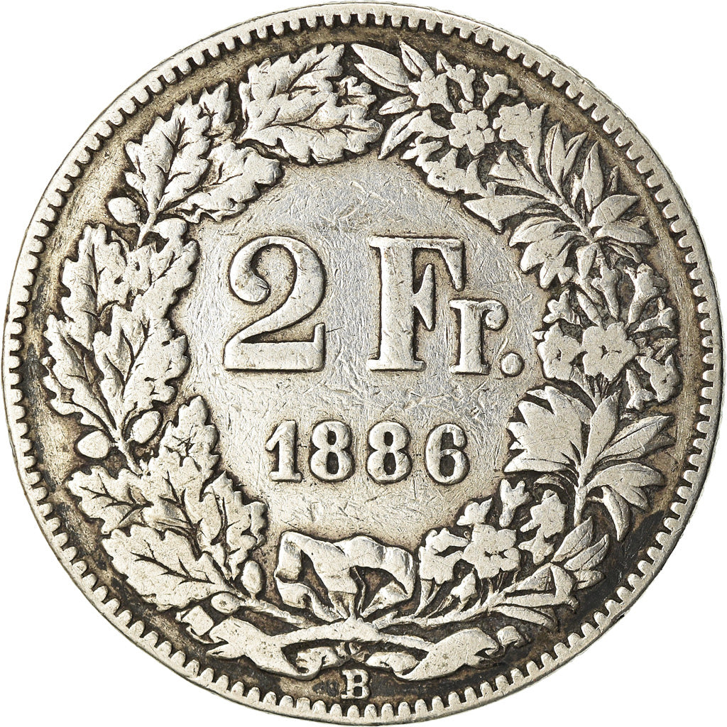 Coin, Switzerland, 2 Francs, 1886, Bern, VF(20-25), Silver, KM:21