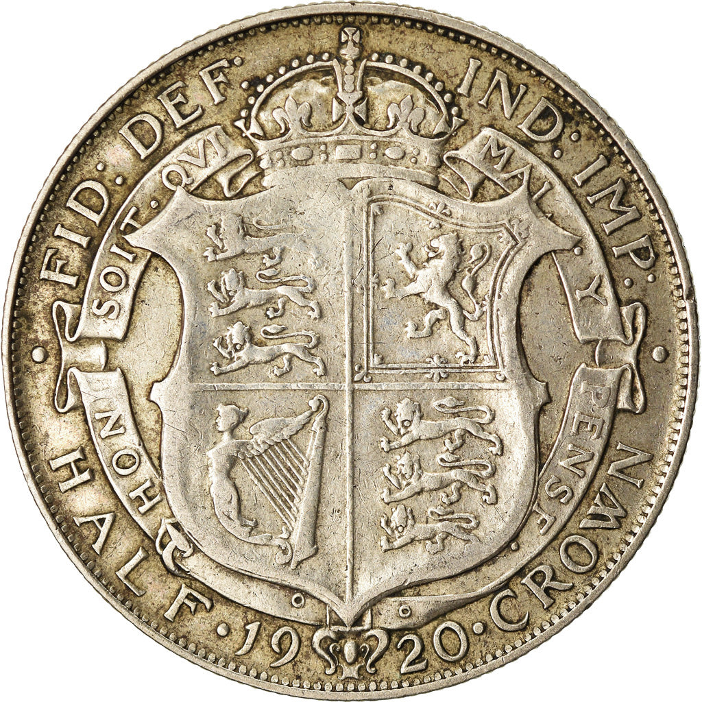 Coin, Great Britain, George V, 1/2 Crown, 1920, VF(30-35), Silver, KM:818.1a