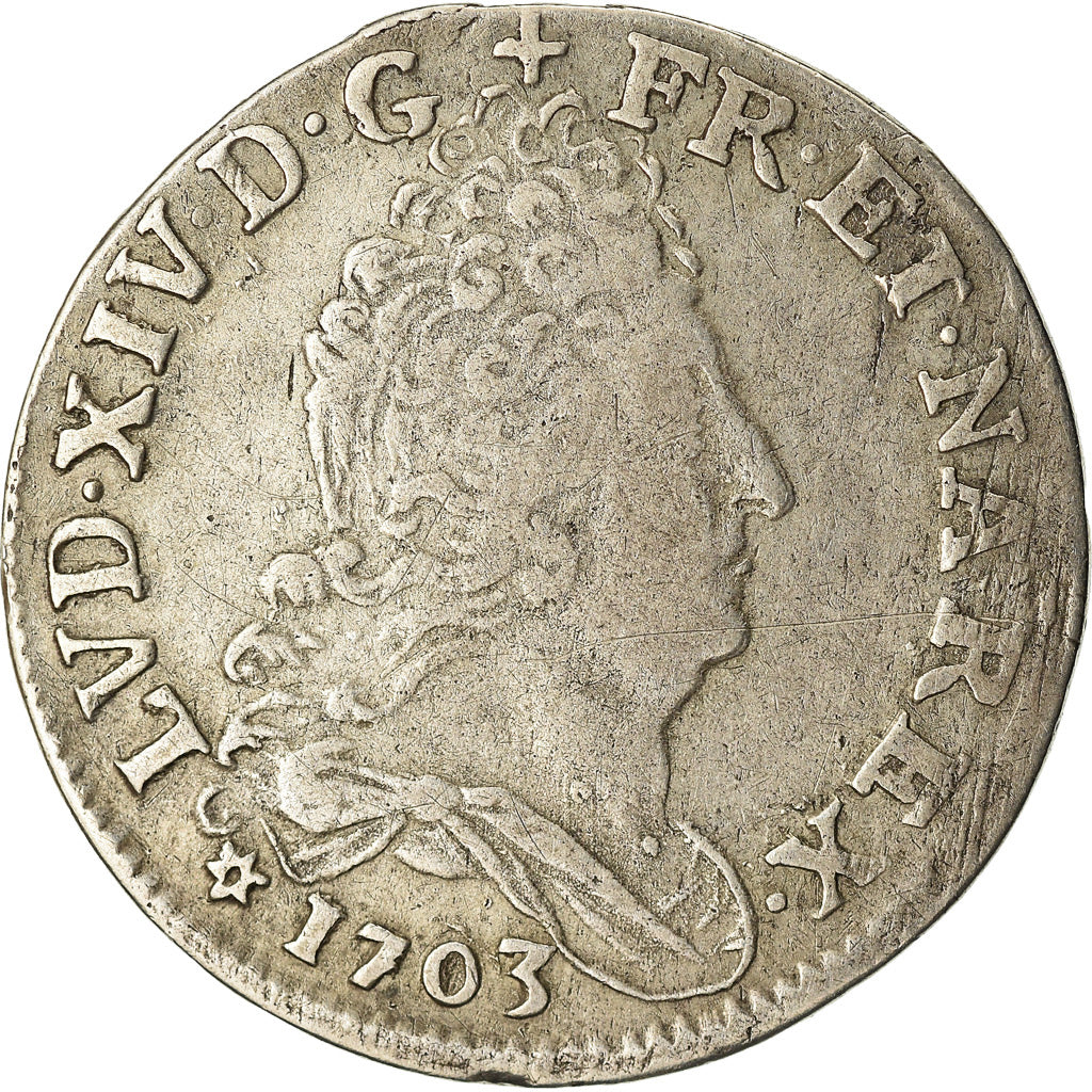 Moeda, França, Louis XIV, 11 Sols aux couronnes de Strasbourg, 10 Sols-1/8 Ecu