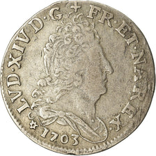 Moeda, França, Louis XIV, 11 Sols aux couronnes de Strasbourg, 10 Sols-1/8 Ecu