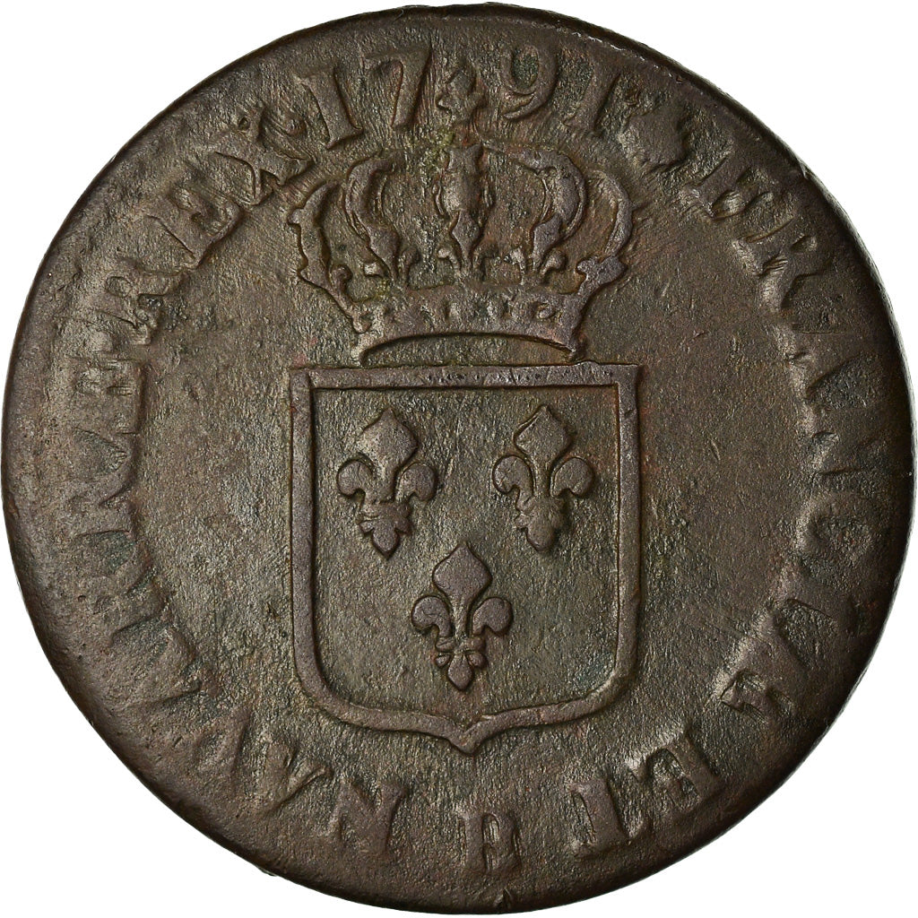 Münze, Frankreich, Louis XVI, Sol ou sou, Sol, 1791, Rouen, S+, Kupfer