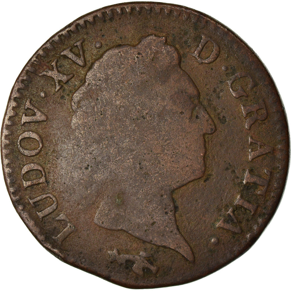 Moeda, França, Louis XV, Sol à la vieille tête, Sol, 1770, Besan, F(12-15)