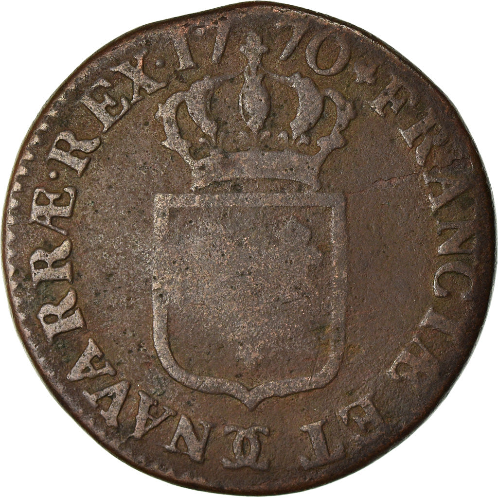 Moeda, França, Louis XV, Sol à la vieille tête, Sol, 1770, Besan, F(12-15)